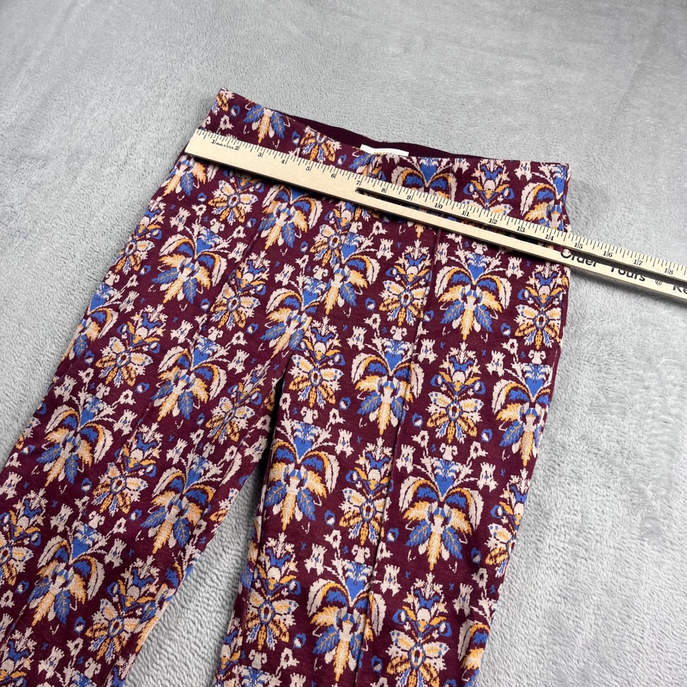 Maeve Anthropologie Margot Damask Tapestry Print Flare Pants Burgundy XS - Picture 4 of 11